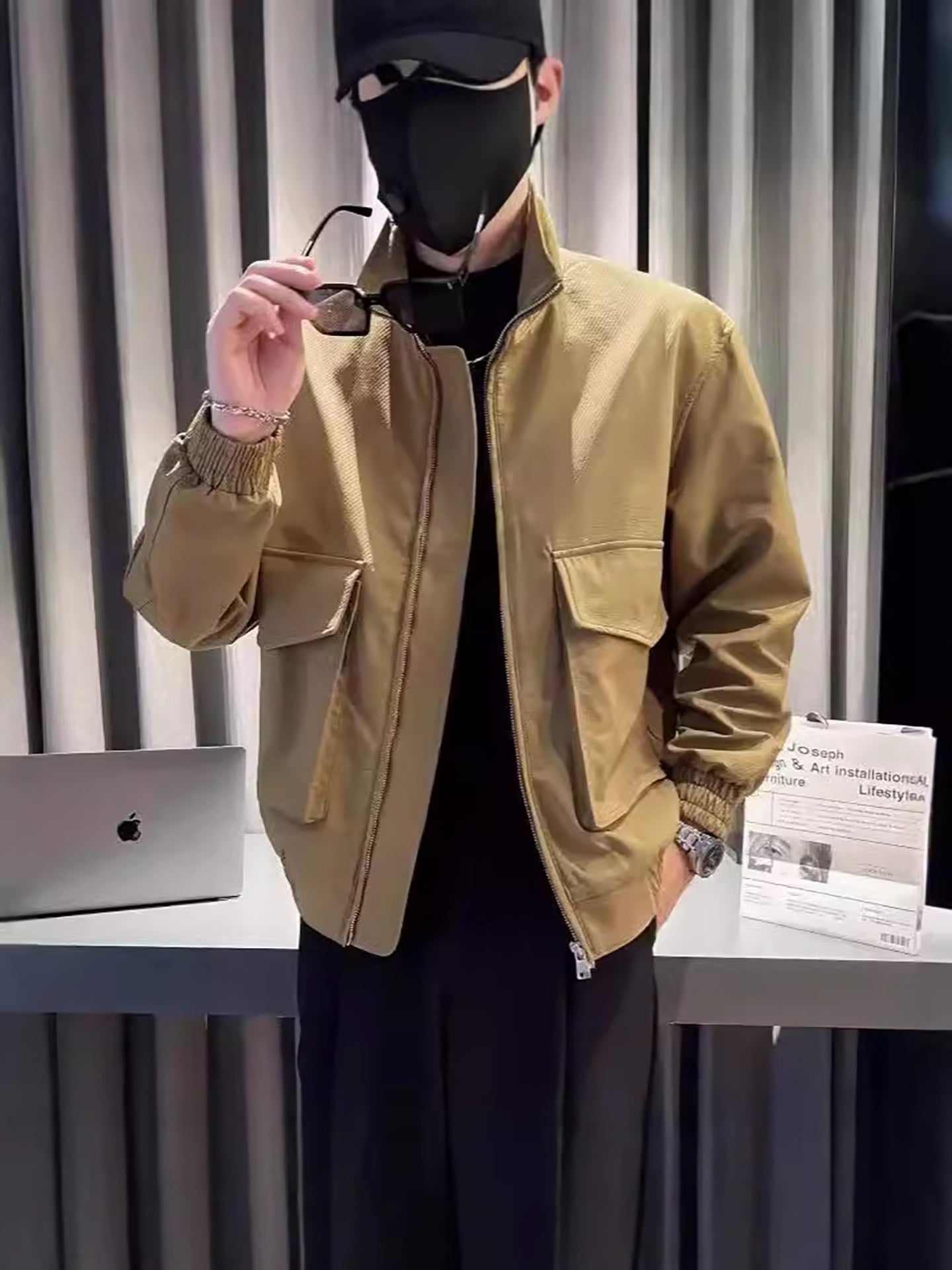 Men Stand Collar Tailored Jacket