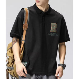 Men Typography Printed Polo Collar Raw Edge T-shirt