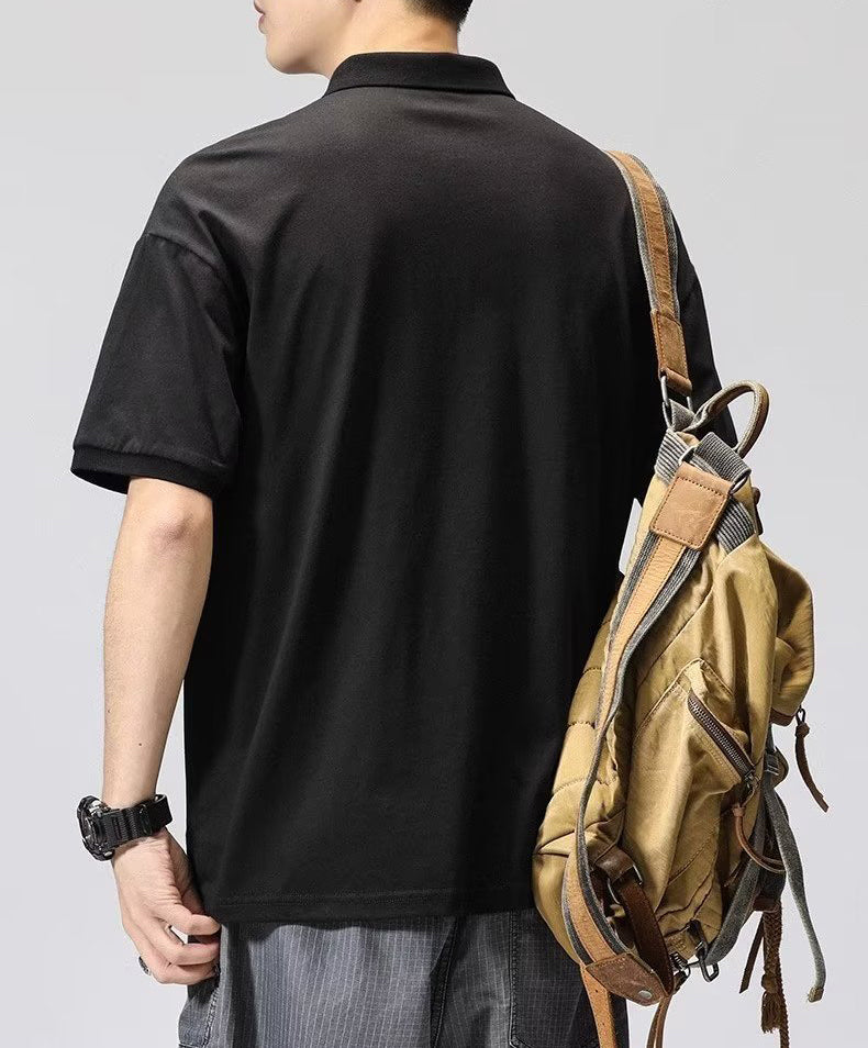 Men Typography Printed Polo Collar Raw Edge T-shirt