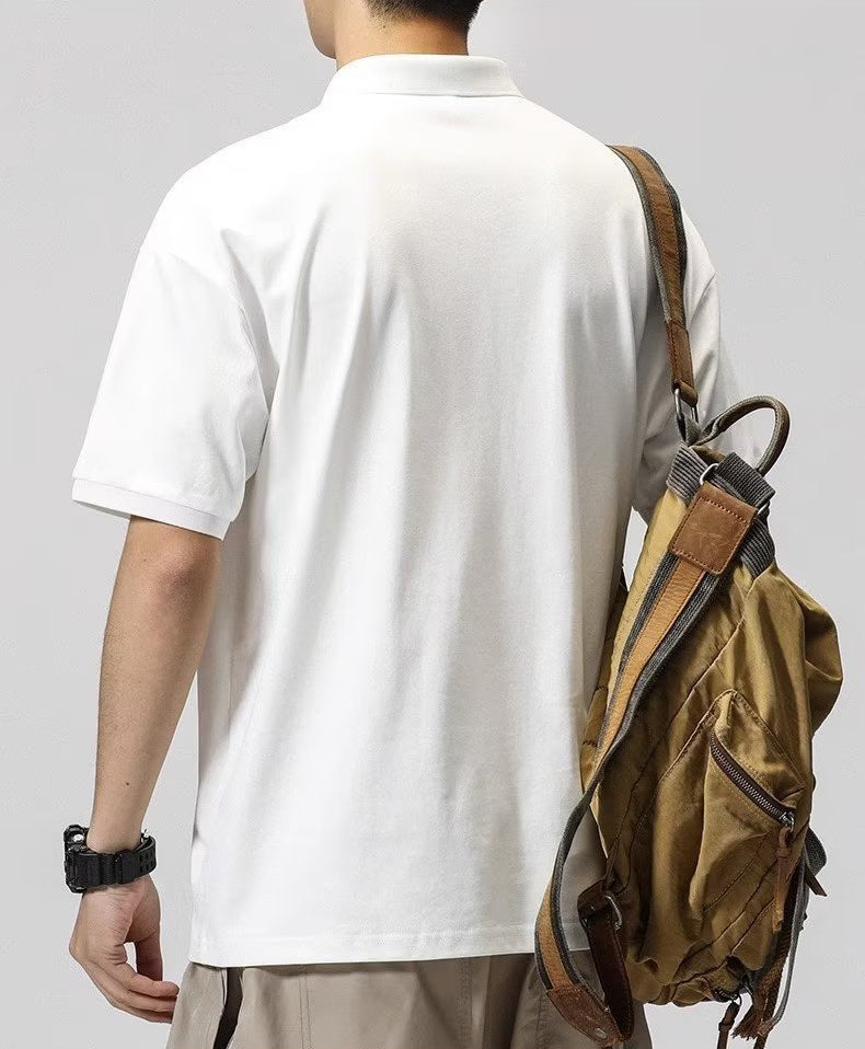 Men Typography Printed Polo Collar Raw Edge T-shirt