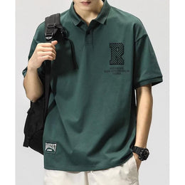 Men Typography Printed Polo Collar Raw Edge T-shirt