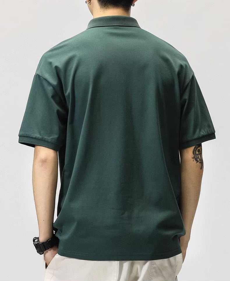 Men Typography Printed Polo Collar Raw Edge T-shirt