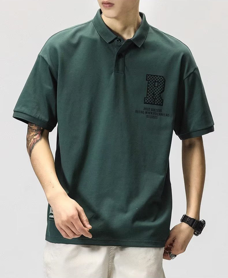 Men Typography Printed Polo Collar Raw Edge T-shirt