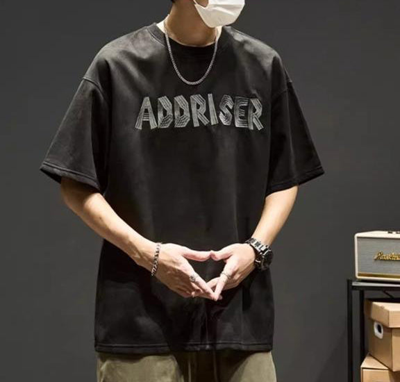 Typography Printed Round Neck Raw Edge T-shirt