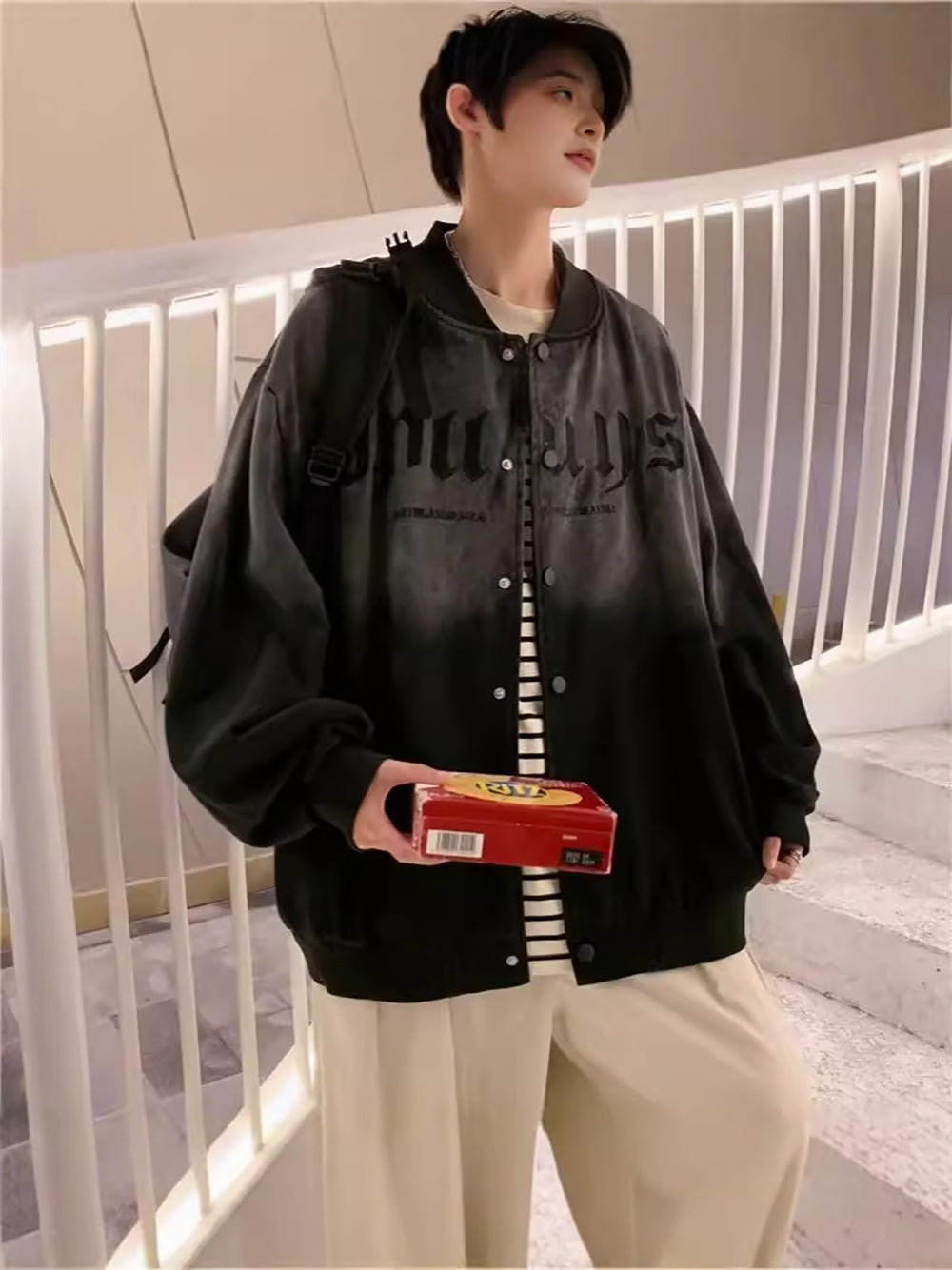 Men Colourblocked Oversized Mandarin Collar Tailored Casual Jacket