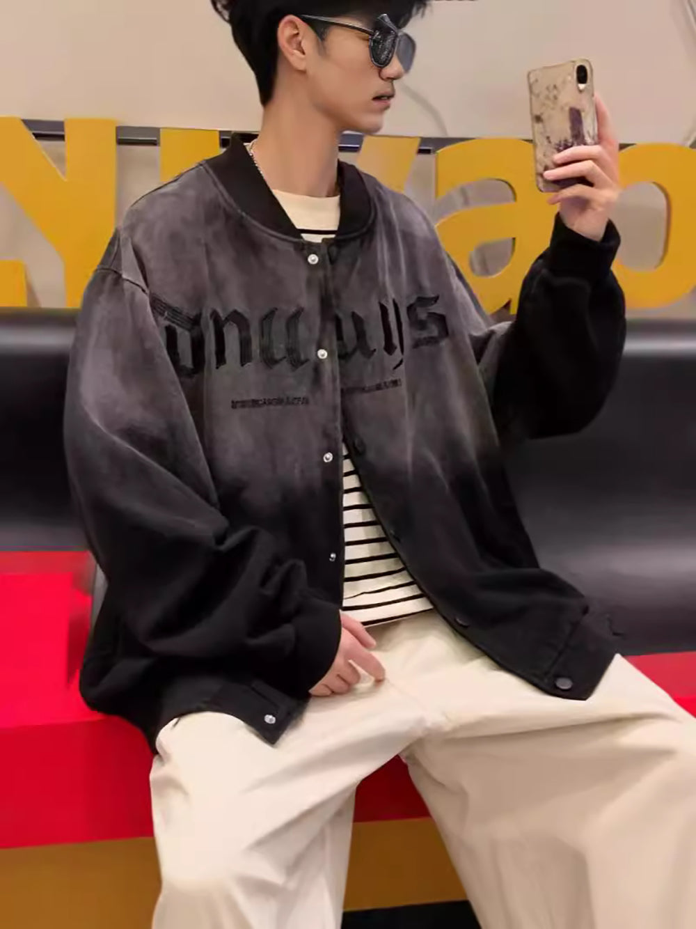 Men Colourblocked Oversized Mandarin Collar Tailored Casual Jacket