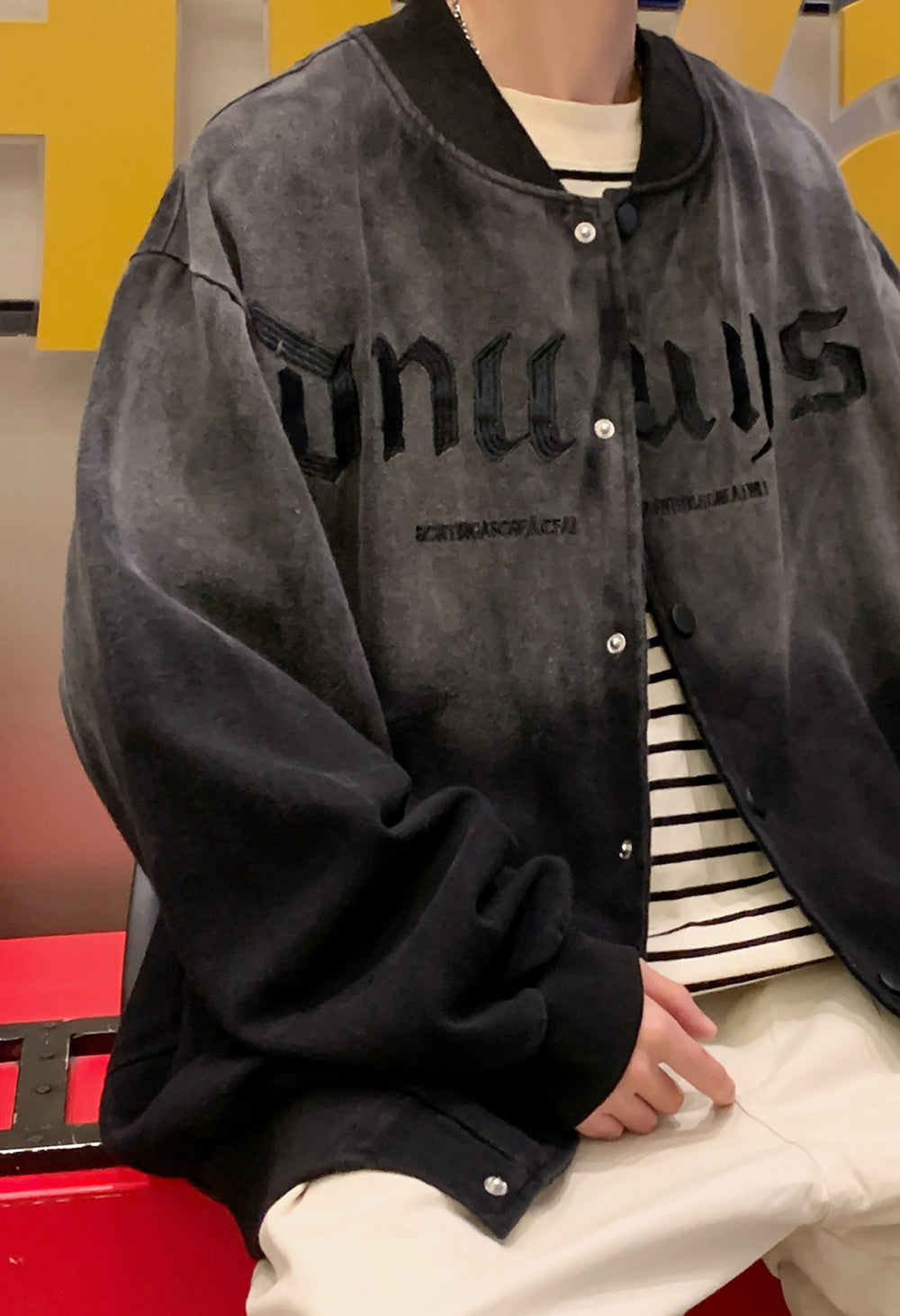 Men Colourblocked Oversized Mandarin Collar Tailored Casual Jacket