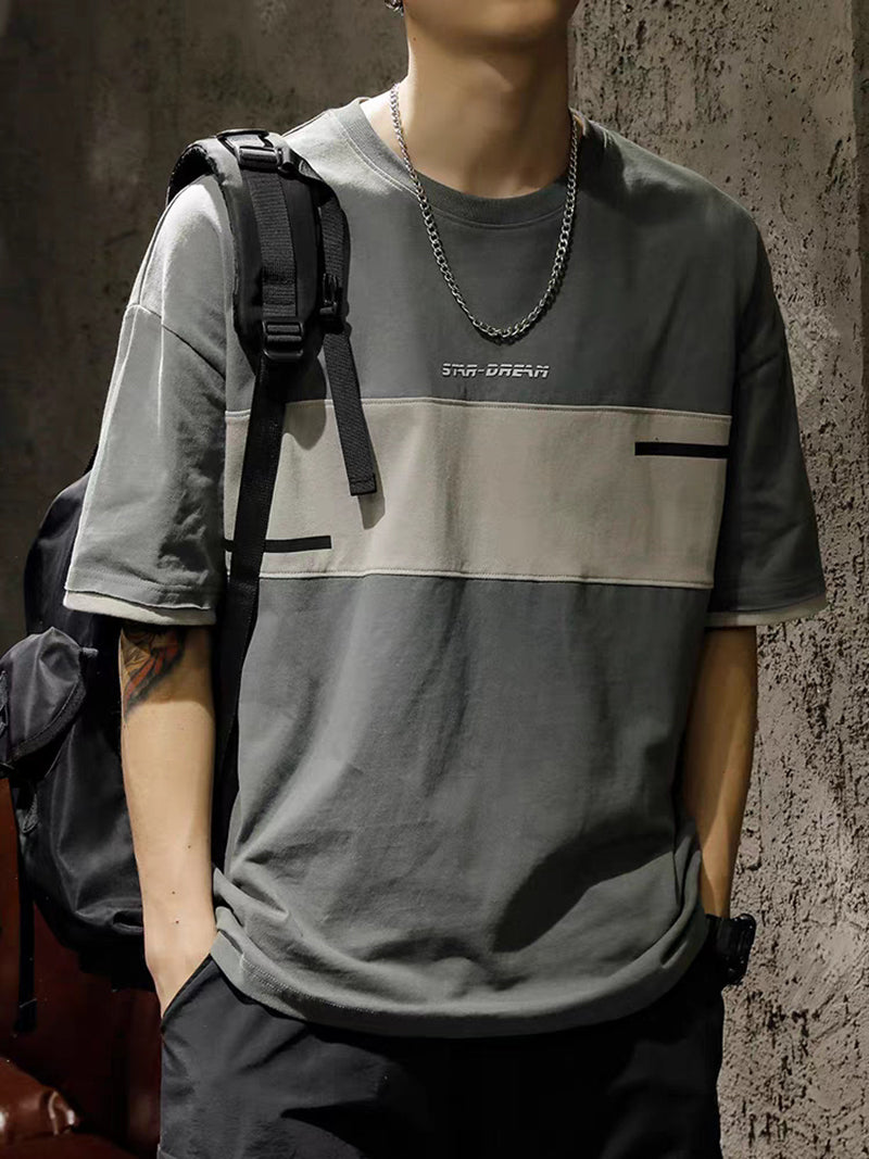 Colourblocked Short Sleeves Round Neck Regular Fit Casual T-shirt