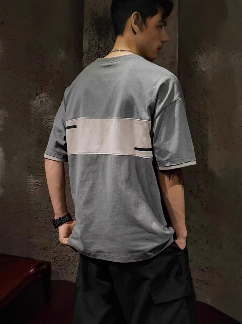 Colourblocked Short Sleeves Round Neck Regular Fit Casual T-shirt