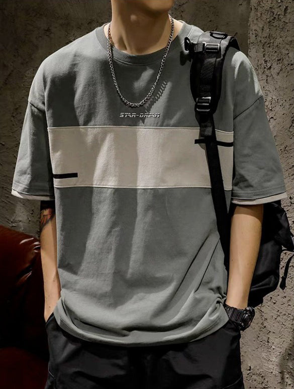 Colourblocked Short Sleeves Round Neck Regular Fit Casual T-shirt