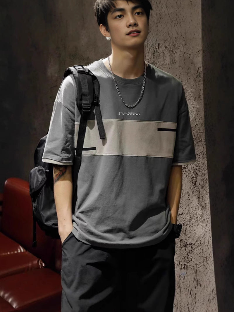 Colourblocked Short Sleeves Round Neck Regular Fit Casual T-shirt