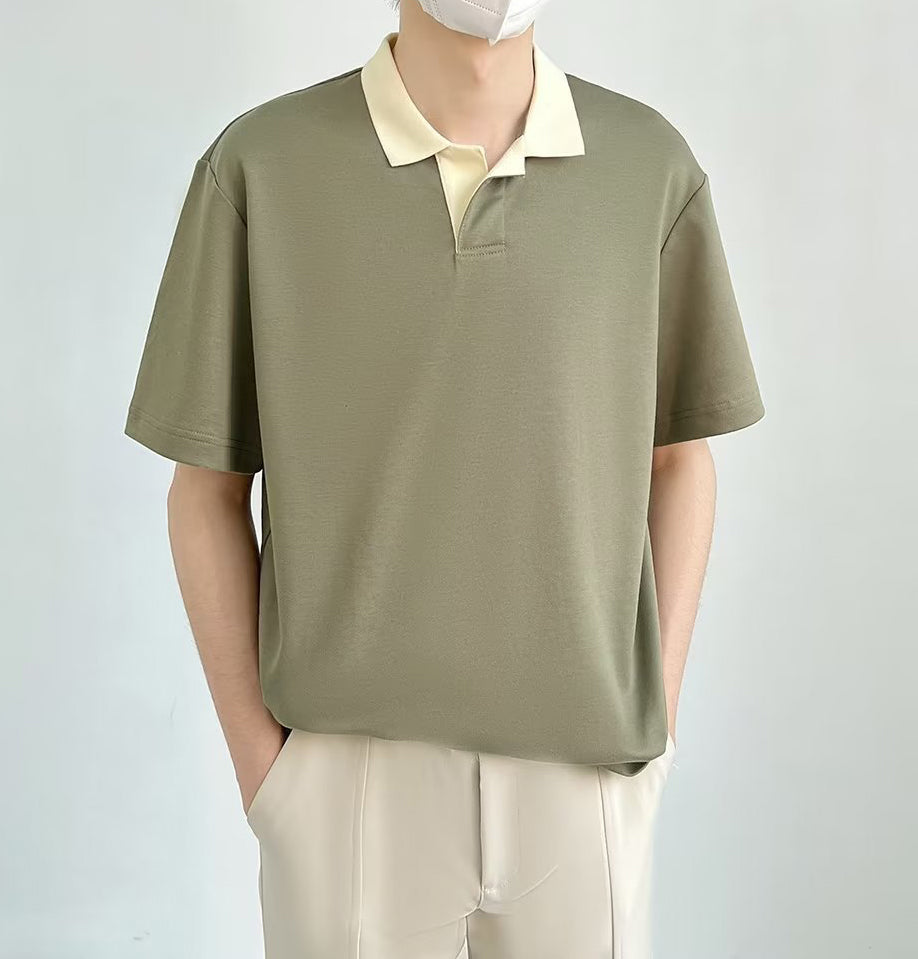 Polo Collar Raw Edge T-shirt