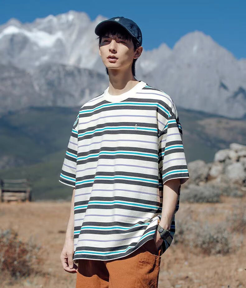 Striped Round Neck Oversized T-shirt