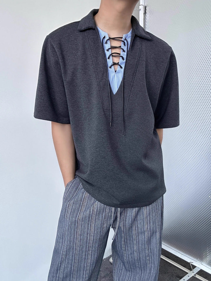 Men V-Neck Drop-Shoulder Sleeves T-shirt