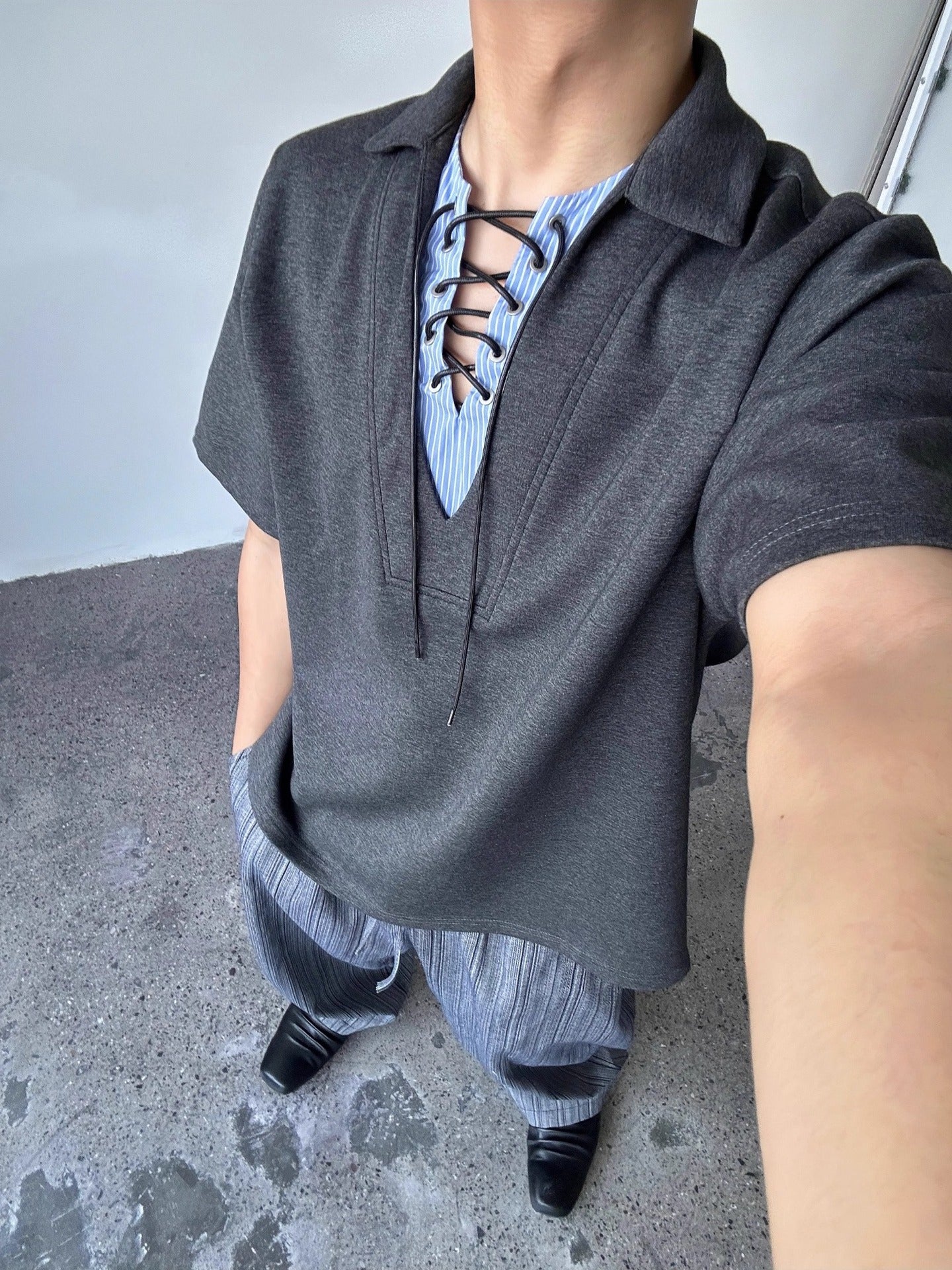 Men V-Neck Drop-Shoulder Sleeves T-shirt