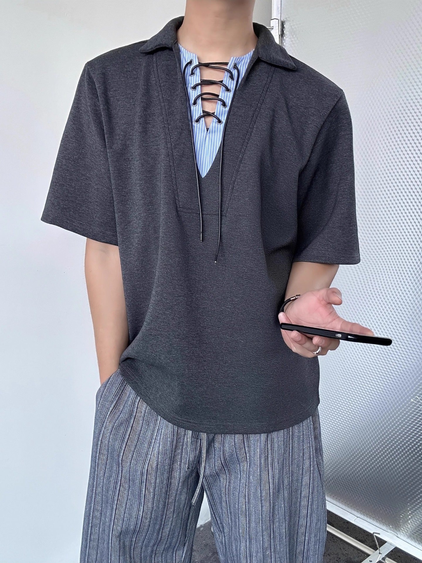 Men V-Neck Drop-Shoulder Sleeves T-shirt