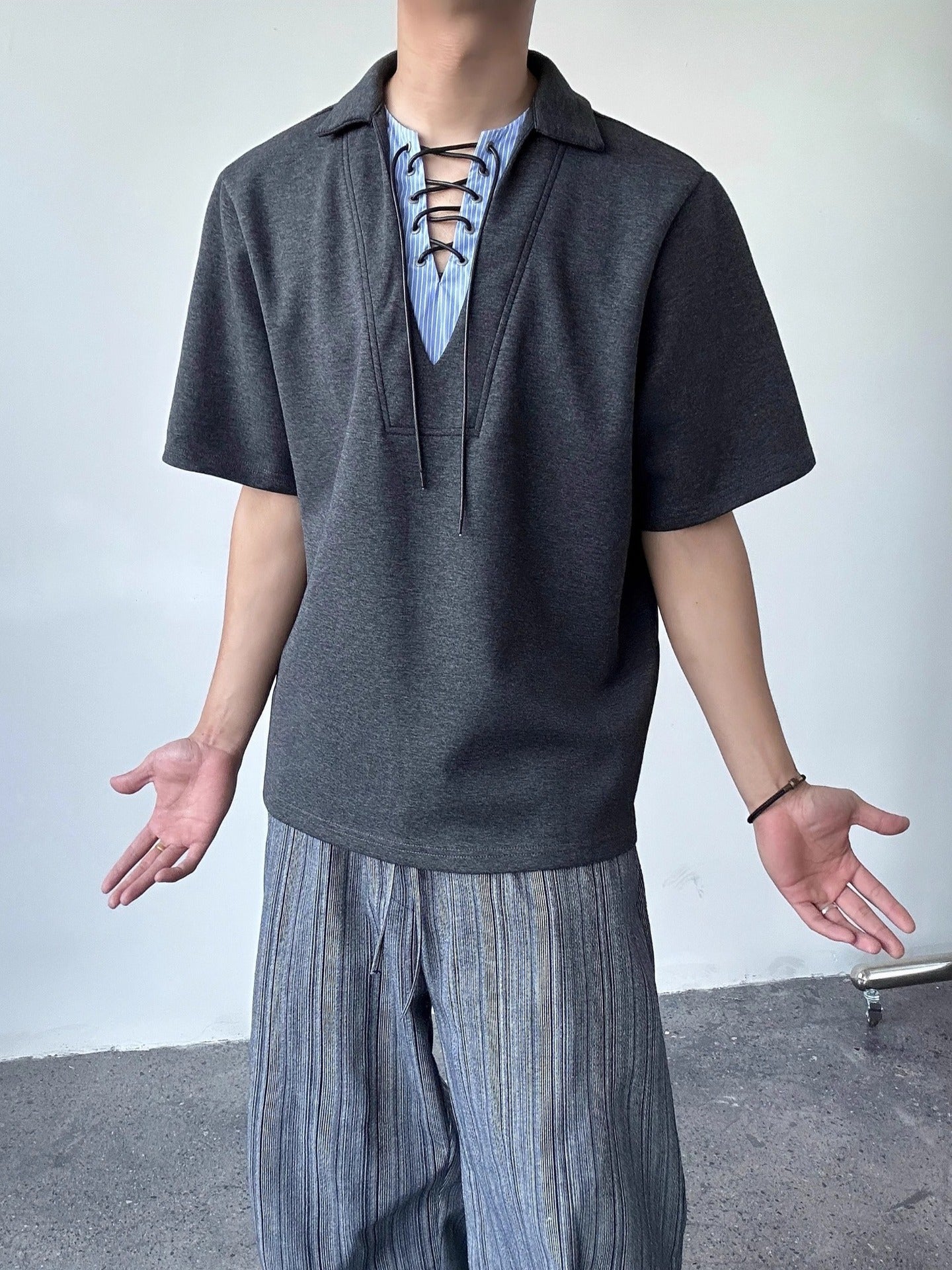 Men V-Neck Drop-Shoulder Sleeves T-shirt