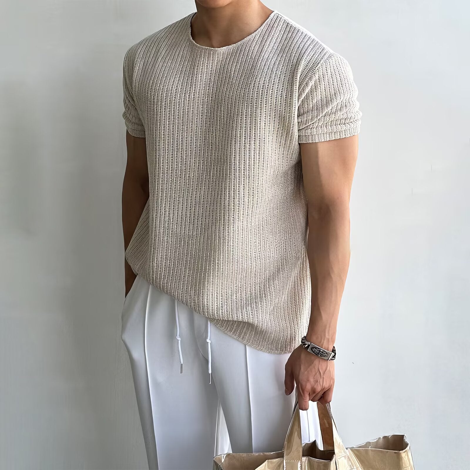 Self Design Round Neck Regular Sleeves T-shirt