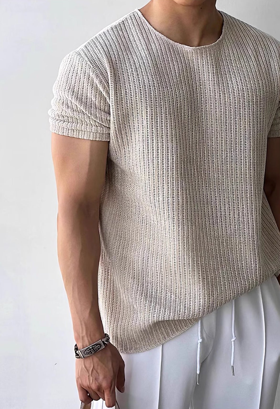 Self Design Round Neck Regular Sleeves T-shirt