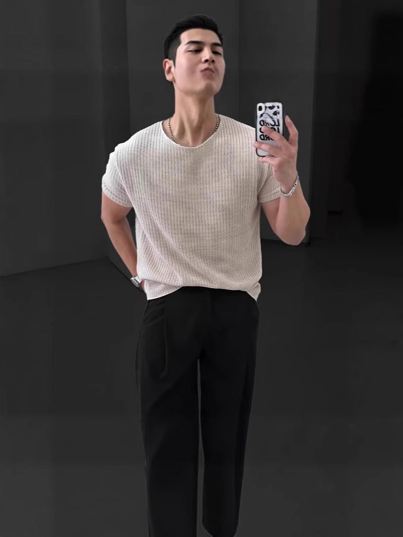 Self Design Round Neck Regular Sleeves T-shirt