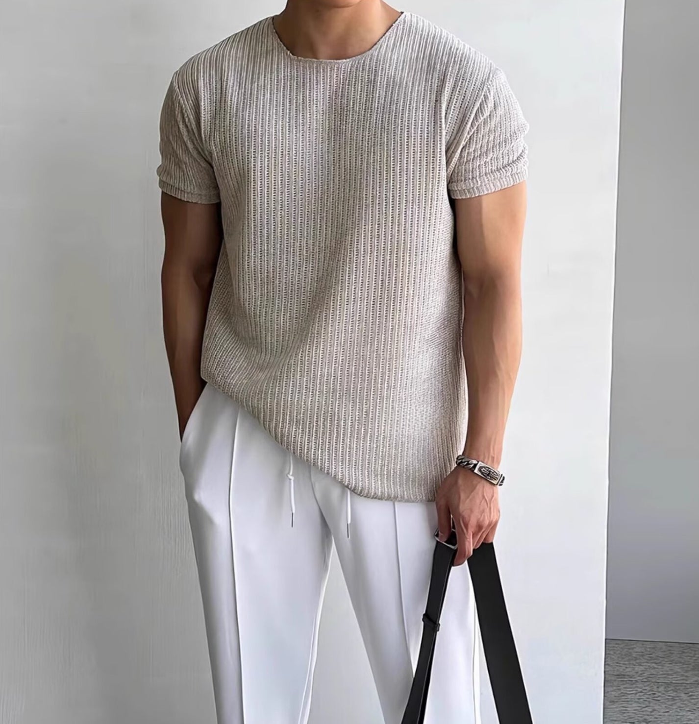 Self Design Round Neck Regular Sleeves T-shirt