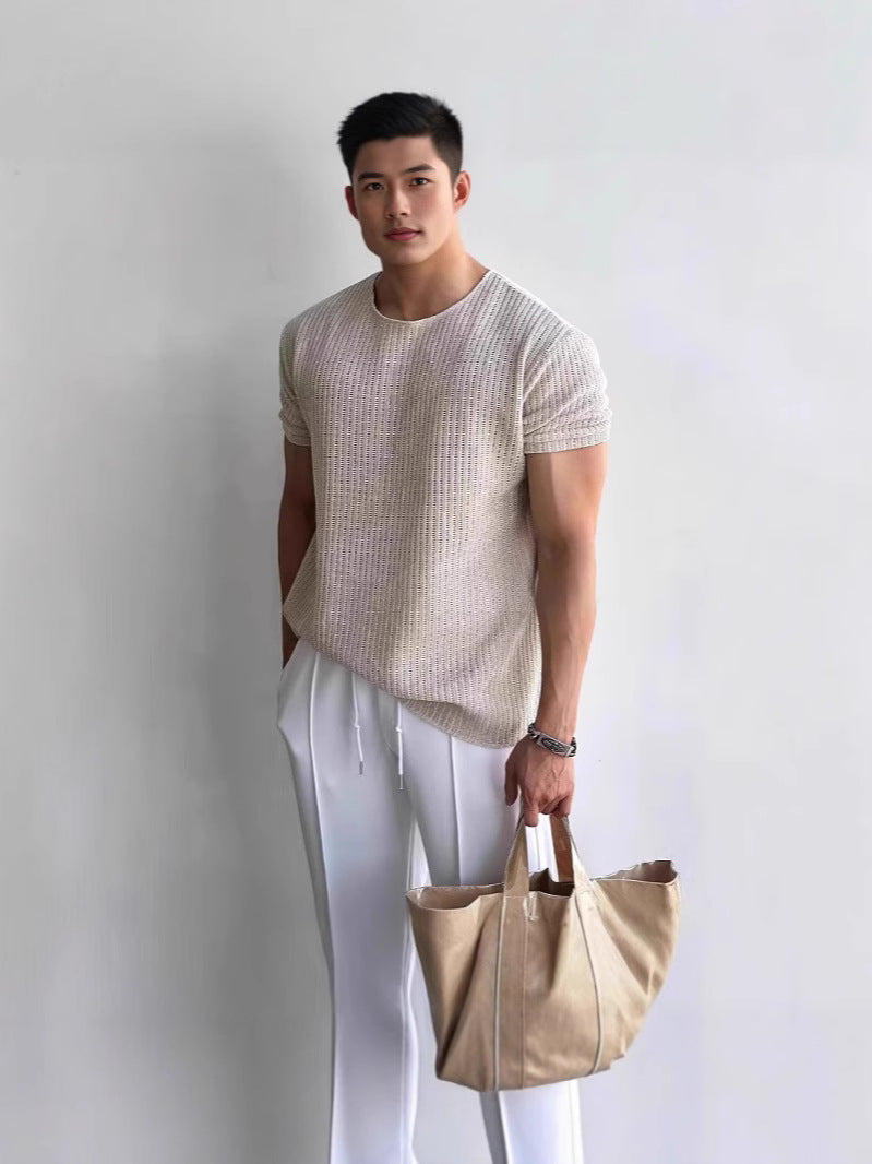 Self Design Round Neck Regular Sleeves T-shirt