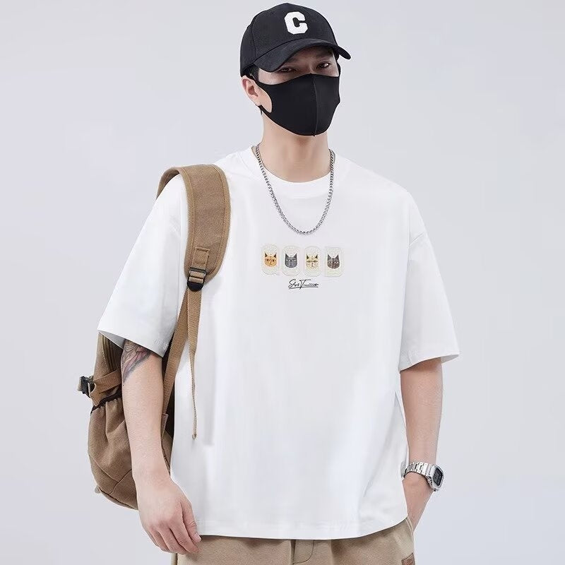 Graphic Printed Round Neck Drop Shoulder Oversized Cotton T-shirt