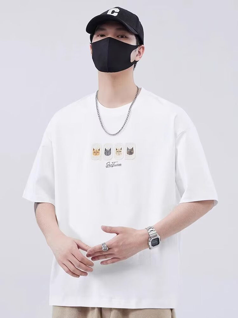 Graphic Printed Round Neck Drop Shoulder Oversized Cotton T-shirt