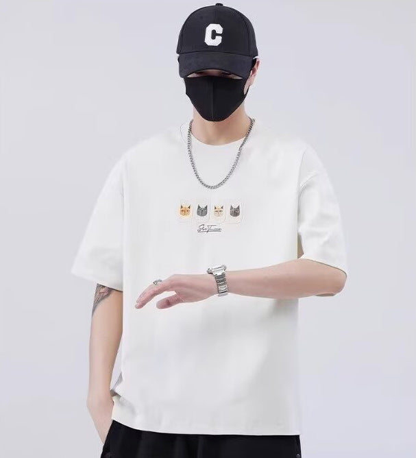Graphic Printed Round Neck Drop Shoulder Oversized Cotton T-shirt