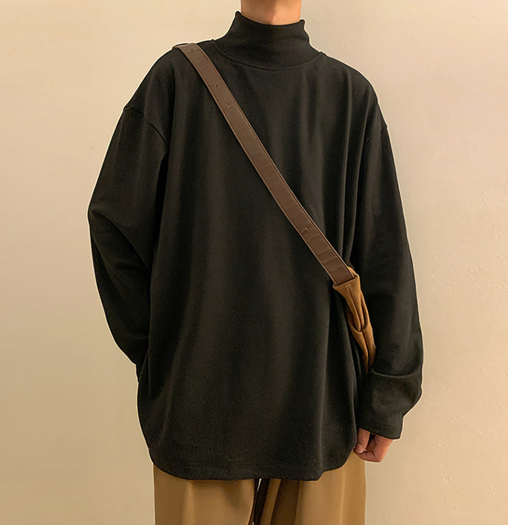 Men Solid High Neck Oversized T-shirt