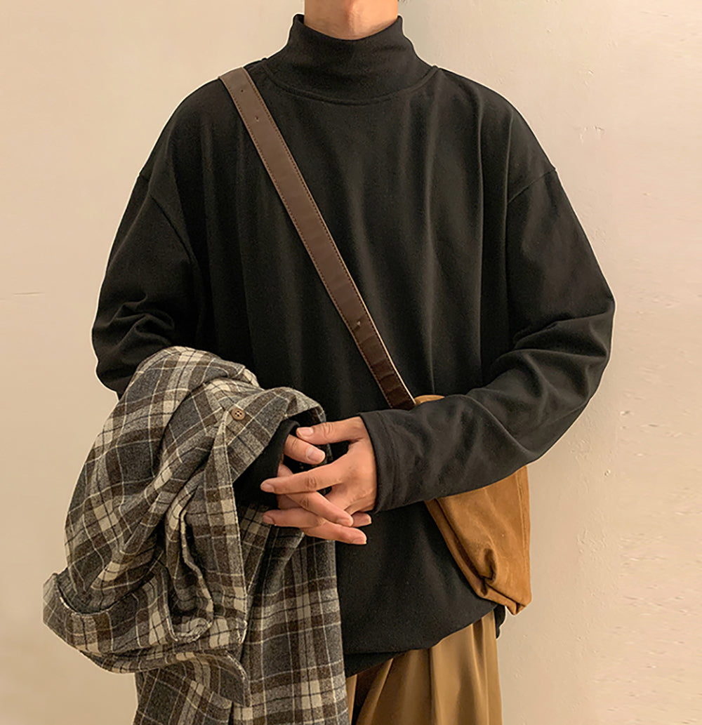 Men Solid High Neck Oversized T-shirt