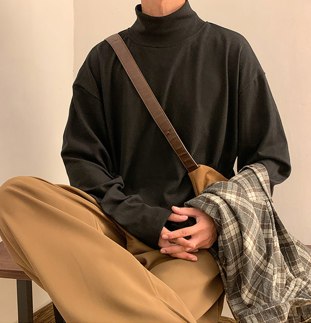 Men Solid High Neck Oversized T-shirt