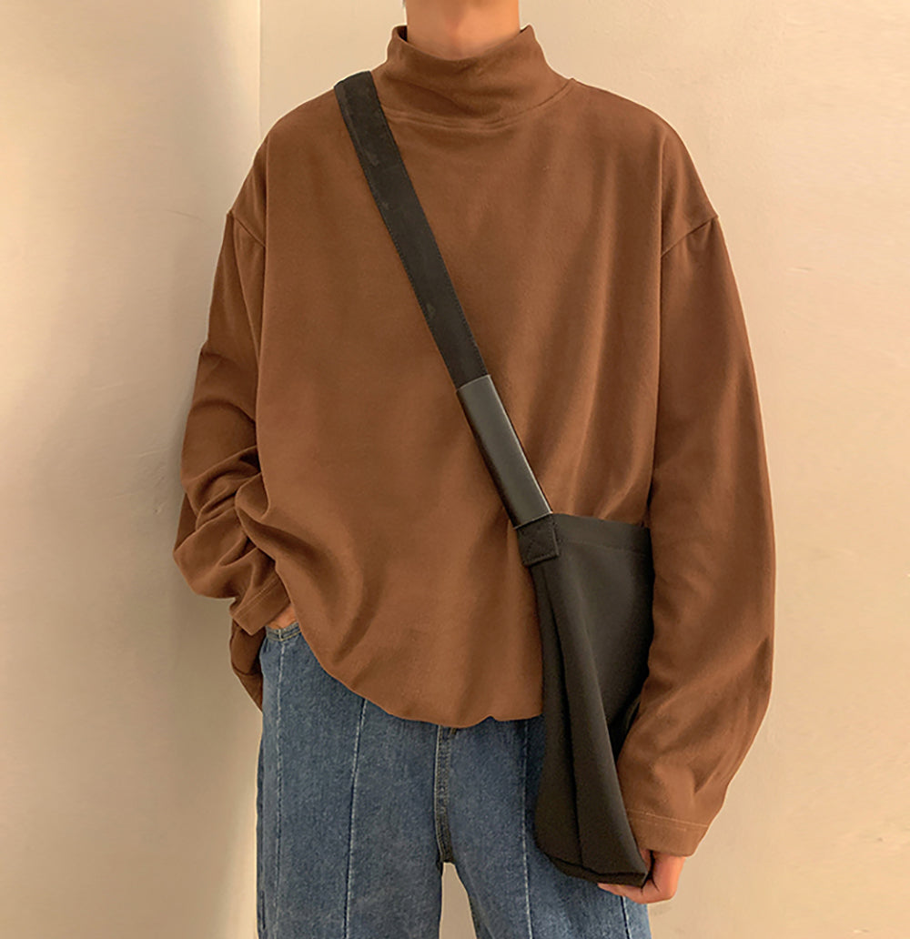 Men Solid High Neck Oversized T-shirt