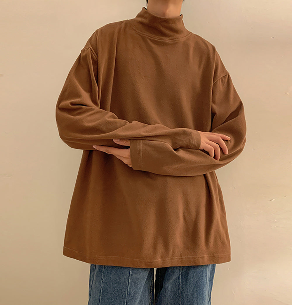 Men Solid High Neck Oversized T-shirt