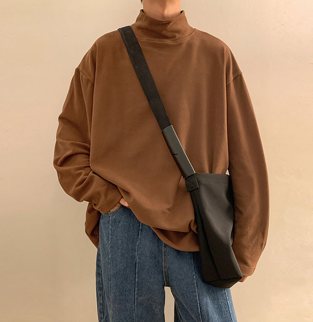 Men Solid High Neck Oversized T-shirt