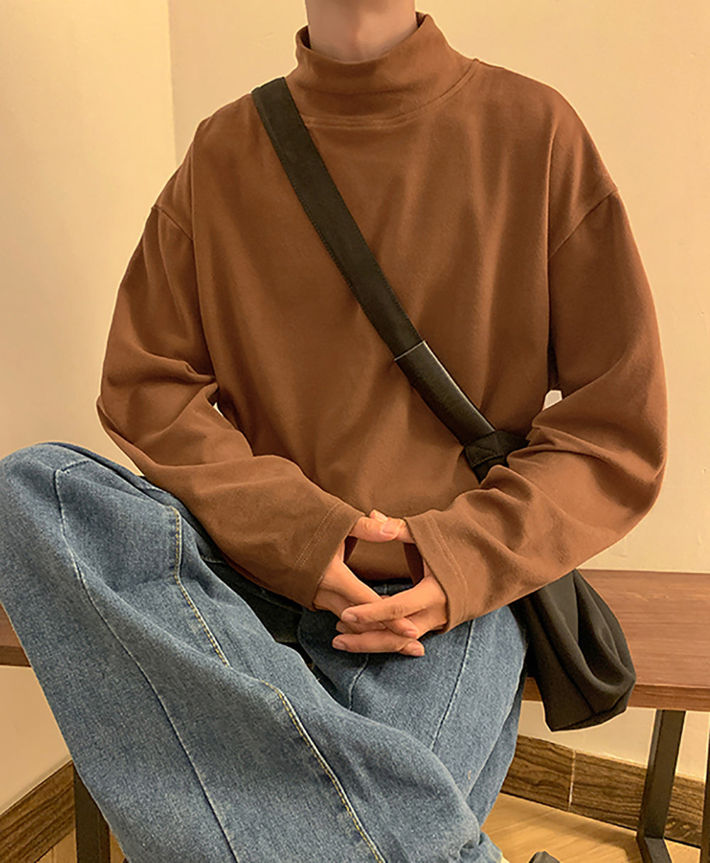 Men Solid High Neck Oversized T-shirt