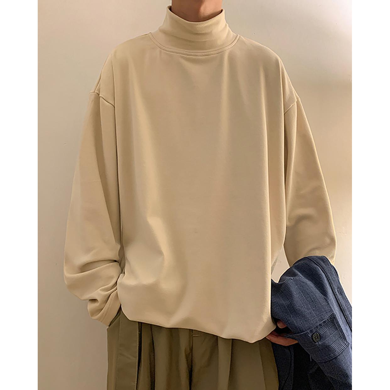 Men Solid High Neck Oversized T-shirt