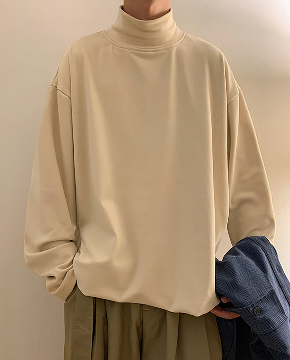 Men Solid High Neck Oversized T-shirt