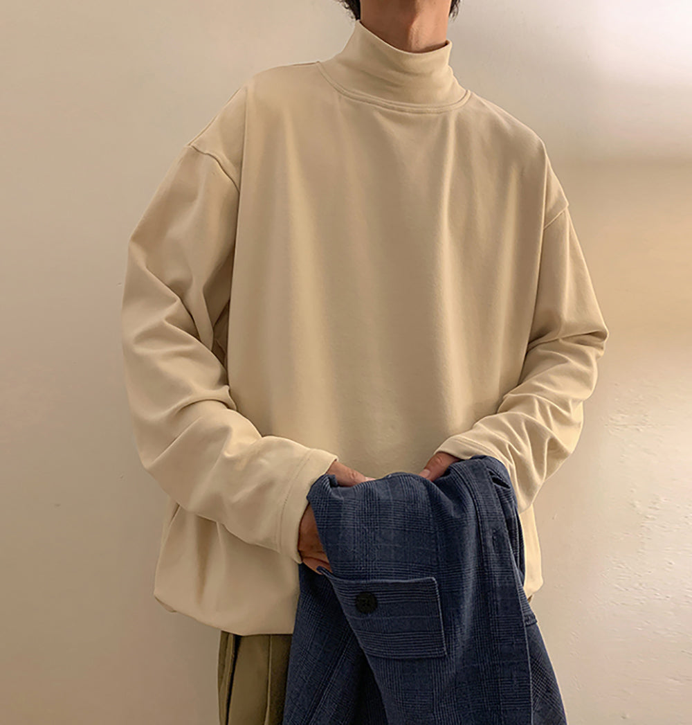 Men Solid High Neck Oversized T-shirt