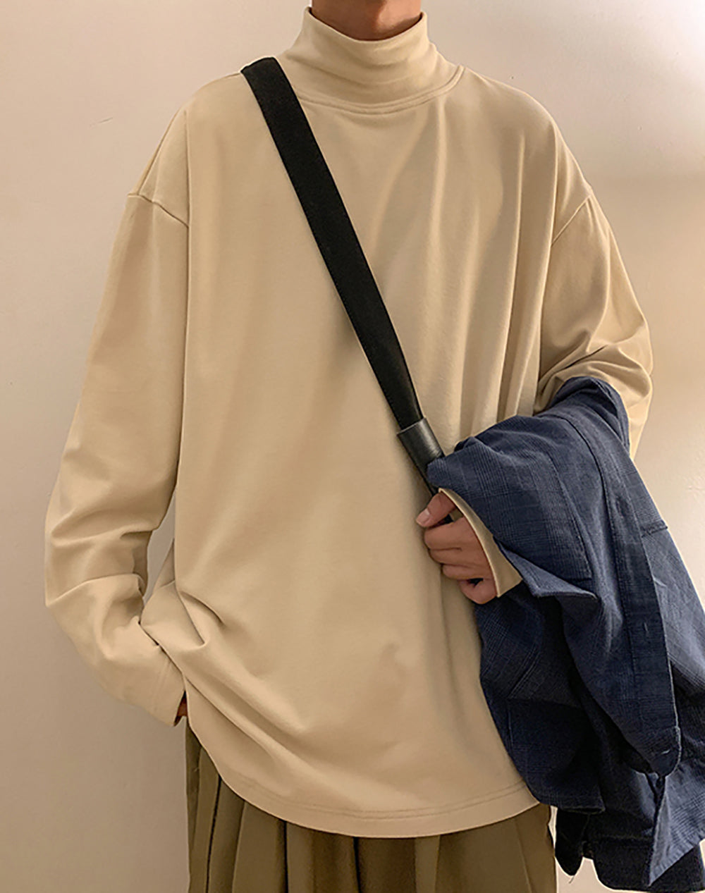 Men Solid High Neck Oversized T-shirt