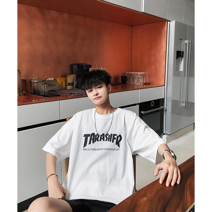 Men Typography Printed Raw Edge Boxy T-shirt
