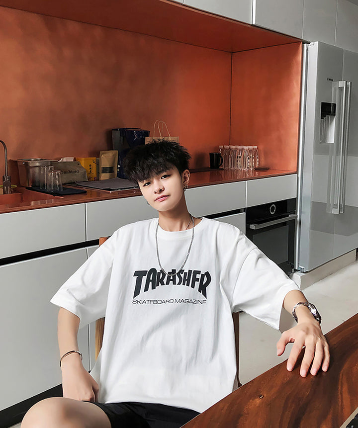 Men Typography Printed Raw Edge Boxy T-shirt