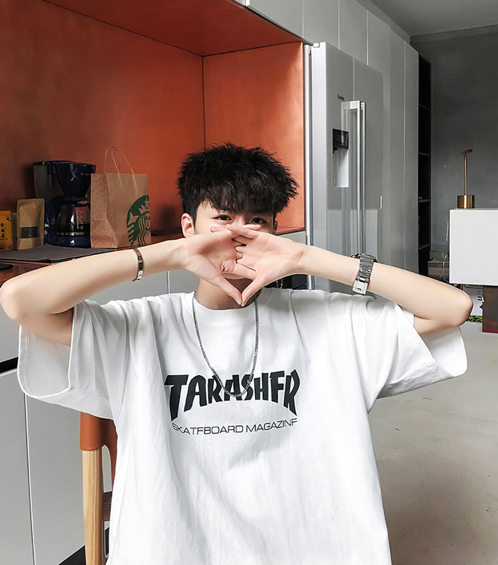 Men Typography Printed Raw Edge Boxy T-shirt