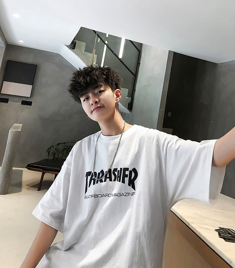 Men Typography Printed Raw Edge Boxy T-shirt