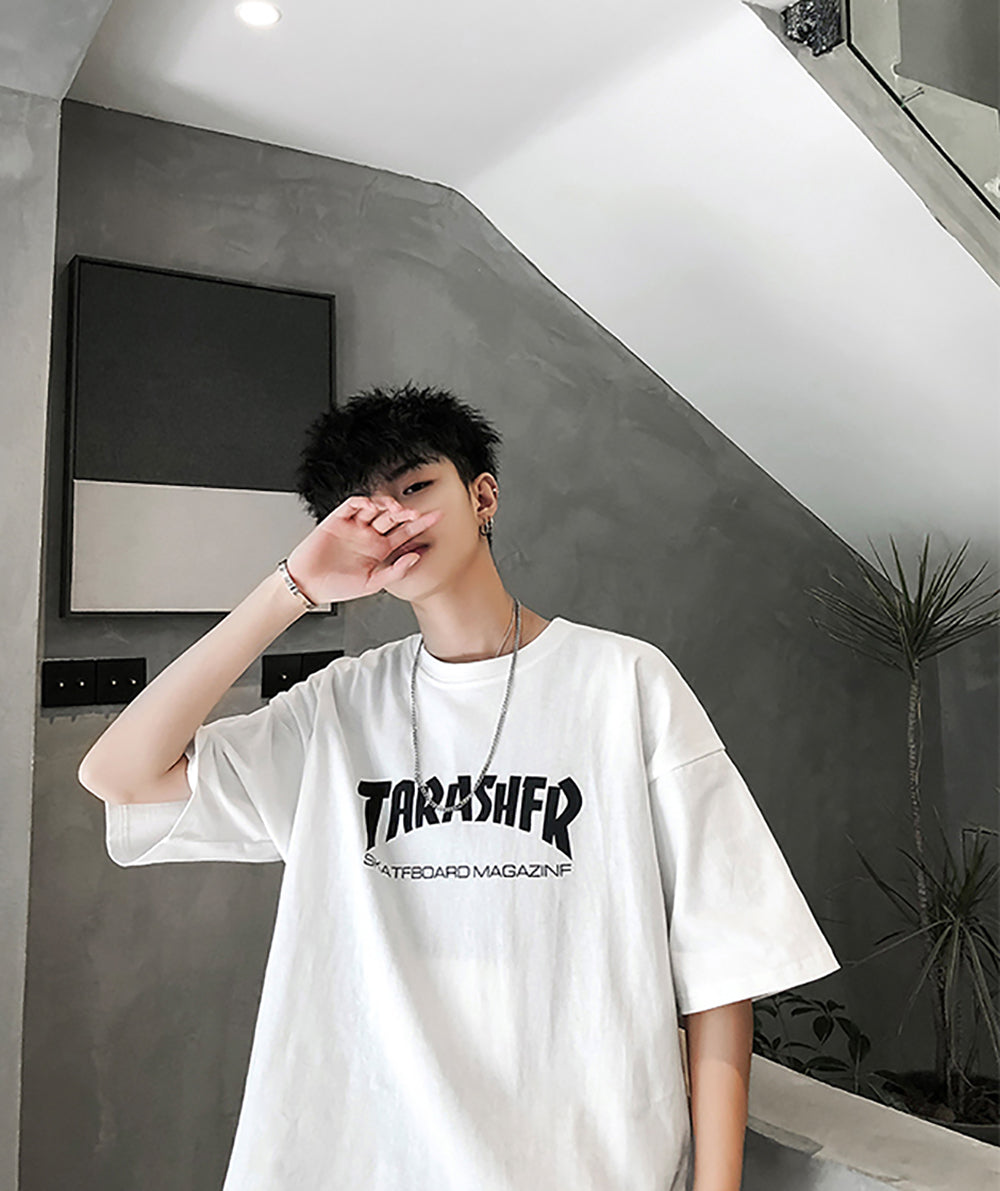 Men Typography Printed Raw Edge Boxy T-shirt
