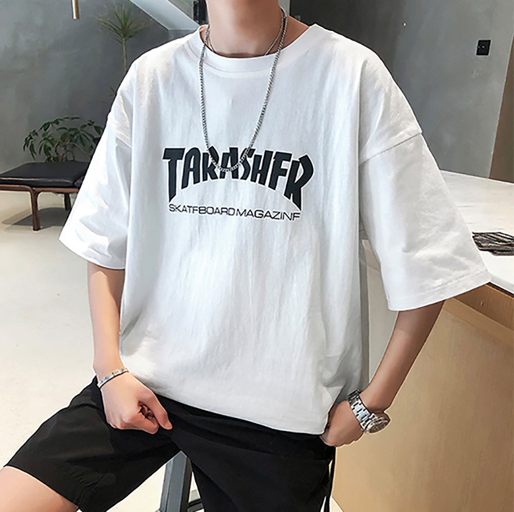 Men Typography Printed Raw Edge Boxy T-shirt