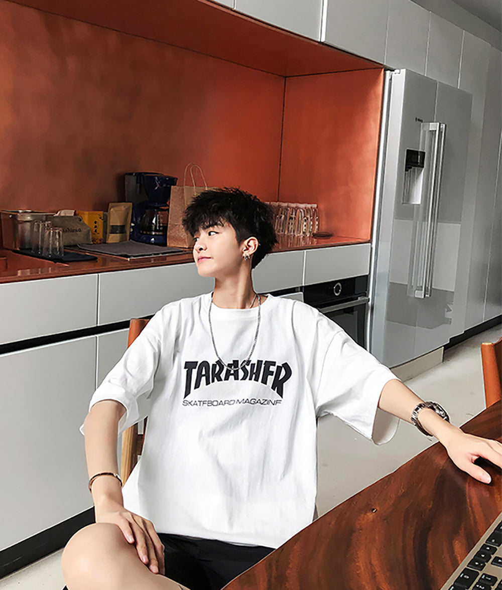 Men Typography Printed Raw Edge Boxy T-shirt