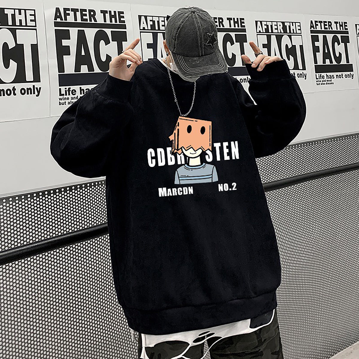 Men Printed Oversized Pullover Sweatshirt