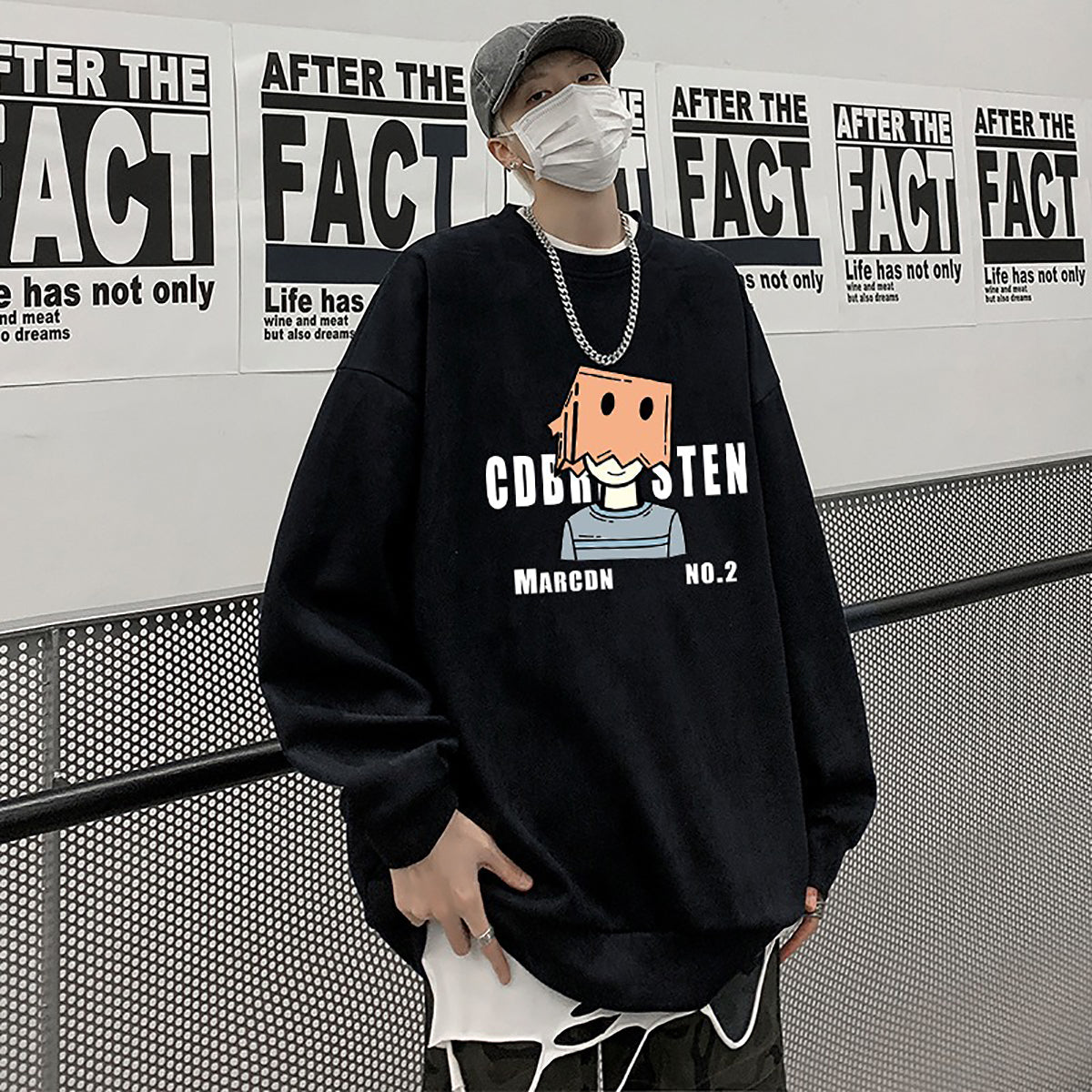 Men Printed Oversized Pullover Sweatshirt