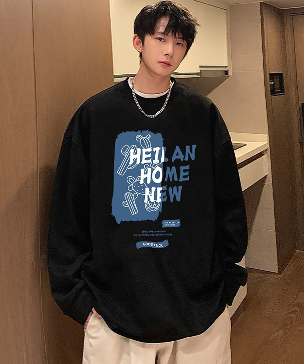Men Typography Printed Round Neck Pullover Sweatshirt